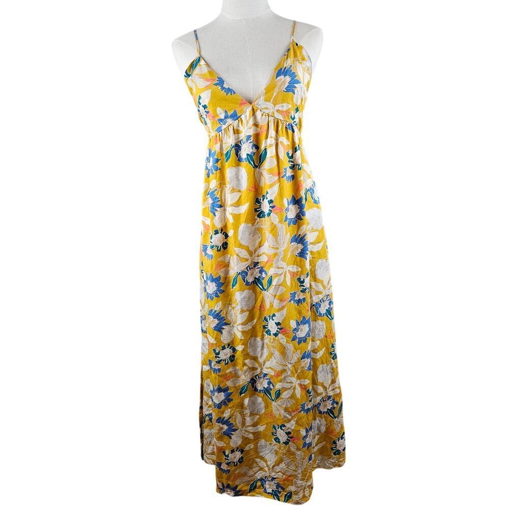 Patagonia Pataloha Yellow Maxi Floral Strappy Dress Resort Wear Size XS